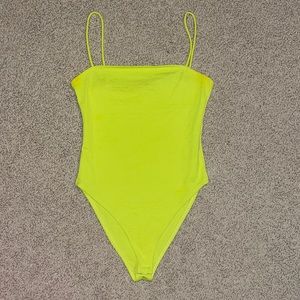 Zara neon yellow green bodysuit ribbed sleeveless